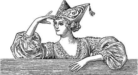 Vintage 1920s cabaret performer in retro attire for classic art design and posters