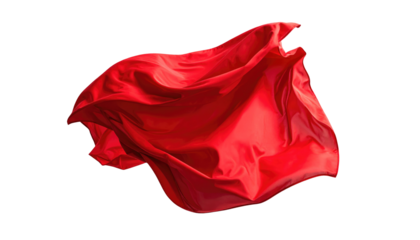 A vibrant, flowing expanse of deep red fabric isolated against a transparent background, capturing movement and texture