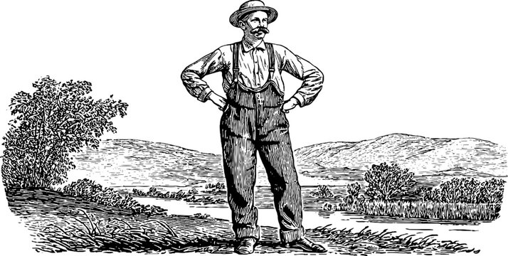 Vintage sketch of an early 1900s factory worker in natural setting - retro design for posters and cards
