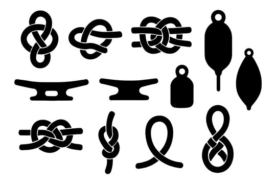 Collection of nautical knot and boating equipment silhouettes.