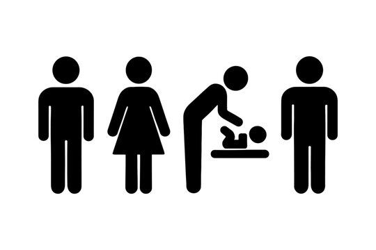 Restroom symbols: male, female, and baby changing icon set.
