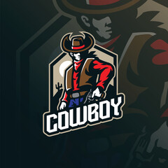 Cowboy mascot logo design vector. Cowboy illustration with gun in hand.