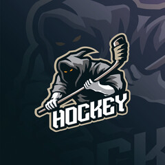 Hockey mascot logo design vector. Hockey man illustration for sport team.