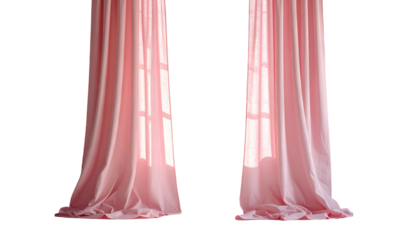 Soft pink drapes, window silhouettes, against a black backdrop. Ethereal and gentle lighting enhances fabric folds