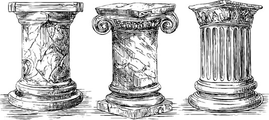 Naklejka premium Vintage hand drawn illustration of ancient pillar set for historical design and architecture