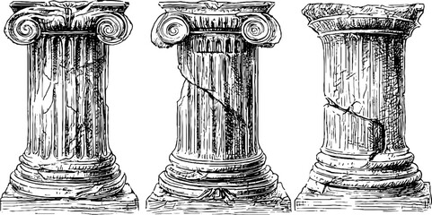 Naklejka premium Ancient pillar collection: vintage engraved illustrations of classical architecture columns