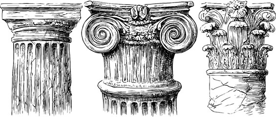 Naklejka premium Antique column set: vintage engraved illustrations for architectural design
