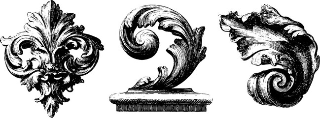 Naklejka premium Elegant baroque floral elements vintage engraved illustration set for design and decoration