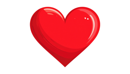 Glossy red heart shape, cartoonish style, with strong highlights against a black background
