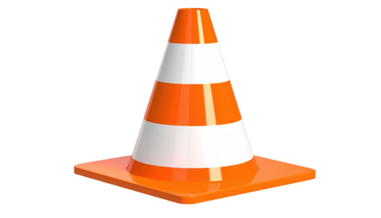 Orange and white striped safety cone, angled shot against a black background