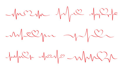 Romantic heartbeat lines with integrated heart shapes for love and life concepts