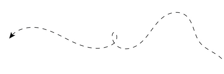 Long squiggle dashed, dotted line arrow vector icon on white background. Vector Illustration.