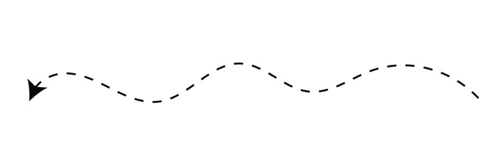 Long squiggle dashed, dotted line arrow vector icon on white background. Vector Illustration.