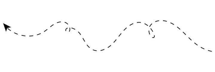 Long squiggle dashed, dotted line arrow vector icon on white background. Vector Illustration.