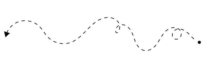 Long squiggle dashed, dotted line arrow vector icon on white background. Vector Illustration.