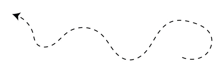 Long squiggle dashed, dotted line arrow vector icon on white background. Vector Illustration.