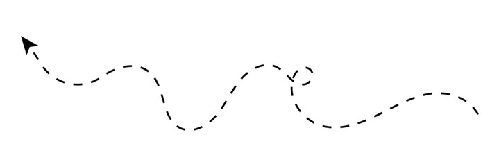 Long squiggle dashed, dotted line arrow vector icon on white background. Vector Illustration.