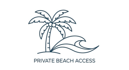Tropical palm tree and ocean wave icon representing private beach access