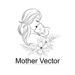  black and white handdrawn line art style mom and baby illustration art
