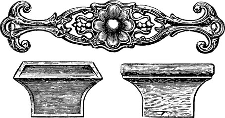 Vintage engraved dresser drawer handle and decoration set for retro design