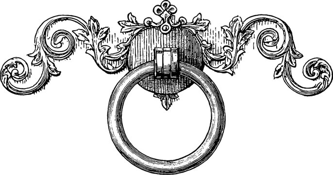 Vintage engraved door knocker set illustration for retro design