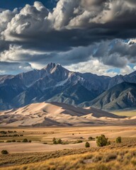 Fototapeta premium Dramatic cloud formation over desert mountains wide landscape view photorealistic capture natural environment scenic vista