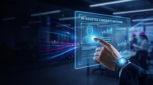 AI-Assisted Candidate Matching on Futuristic Holographic Interface - Powered by Adobe