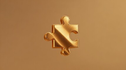 Golden puzzle piece isolated on a solid background symbolizing problem solving