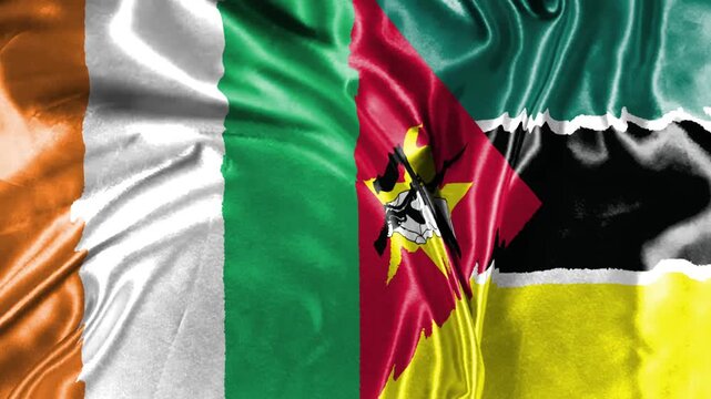 Mozambique and Cote d'Ivoire Ivory coast two flags textile fabric texture