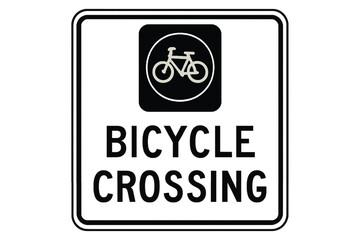 Black and white bicycle crossing traffic sign cycling