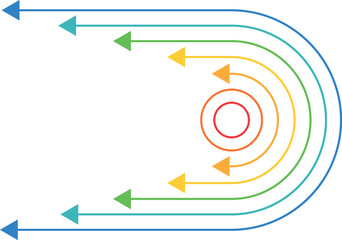 Colored and double arrows with shadows, round arrows, business and economic circles. COLORFUL ARROWS	