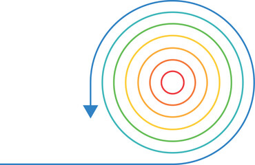 Colored and double arrows with shadows, round arrows, business and economic circles. COLORFUL ARROWS	