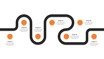 Winding Road Journey Infographic Template with Seven Steps