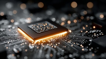 Modern glowing CPU chip symbolizing advanced technology and powerful computing for innovative projects