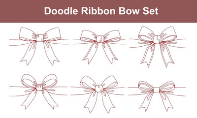 Hand drawn doodle ribbon bow set with horizontal lines vector illustration isolated on white background for gift wrapping and invitation design.