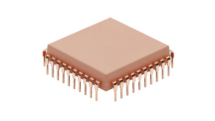 Integrated circuit chip isolated PNG on transparent background, microchip component for electronics and computer hardware