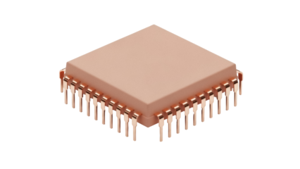Integrated circuit chip isolated PNG on transparent background, microchip component for electronics and computer hardware