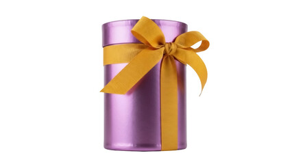 Shiny purple gift box with golden ribbon isolated PNG, elegant present for special occasions on transparent background