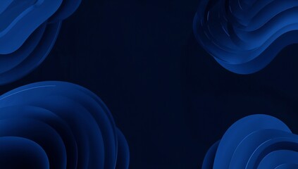 Abstract dark blue background featuring layered three dimensional wave shapes creating a modern and elegant digital wallpaper design space