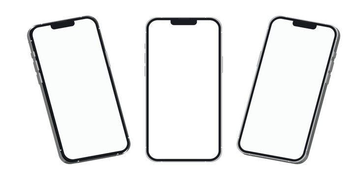 Realistic smartphone mockup. Mobile phone display, device screen frame vector 3D template illustration set.