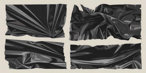 Torn Black Plastic Foil Abstract Composition.