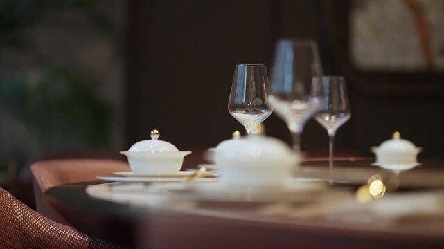 Elegant dining setup by garden view
