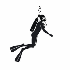 Silhouette of a Scuba Diver with Tank and Flippers. © Nani