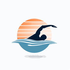 Silhouette of a Swimmer in Freestyle Stroke.