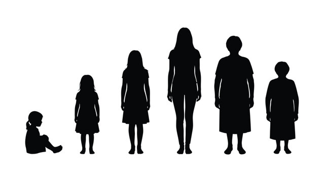 Female life stages progression from infancy to old age