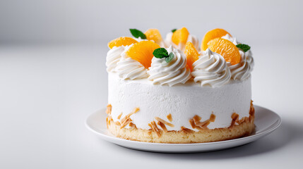 Delicious Citrus Cake: This image showcases a beautifully crafted cake adorned with vibrant orange slices, a visual treat perfect for any occasion. The cake is the centerpiece.