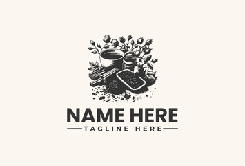 Obraz premium A black and white vector illustration of a floral design with a smartwatch and coffee cup, surrounded by leaves and flowers on a clean white background.