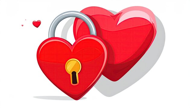 Heart shaped padlock locked on a larger heart symbolizing love and commitment. - Powered by Adobe