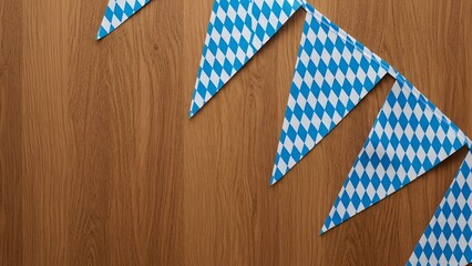 Blue and white pennant banner on wooden floor