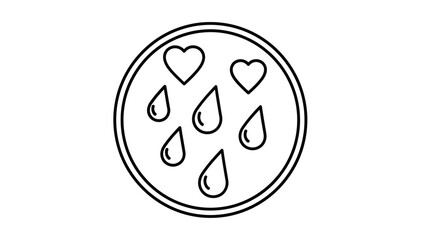 Obraz premium Minimalist Line Drawing of Expressive Heart and Raindrop Symbols Inside a Circular Frame for